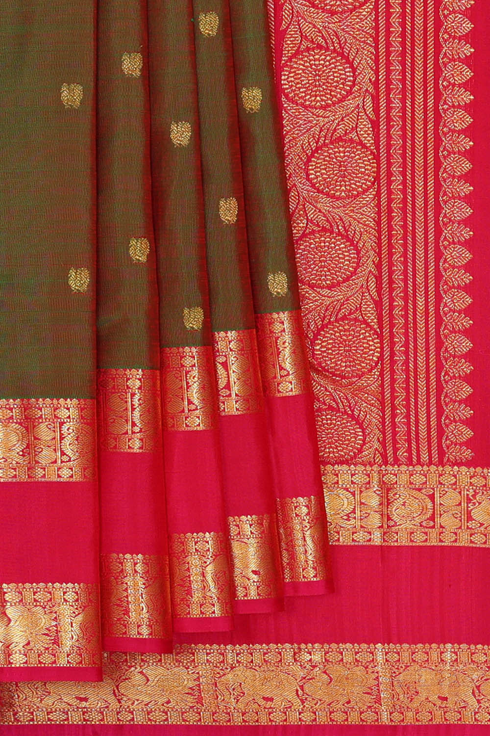 Image of Kanchipattu Olive Green Brocade Saree